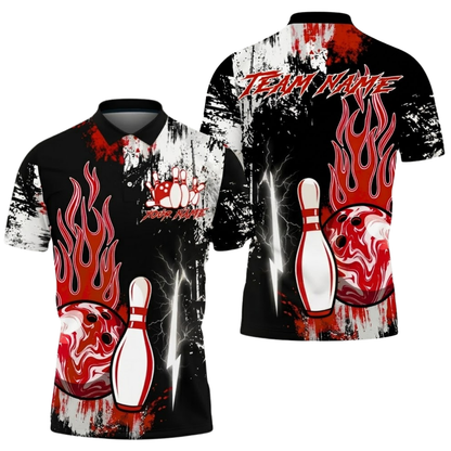 Custom Pink Flame Bowling Mens Polo Shirt, Custom Flame Bowling Team Shirt BZ0524