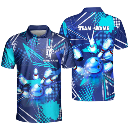 Custom Mens Blue Navy Bowling Polo Shirt, Custom Team Bowling Shirts BZ0577
