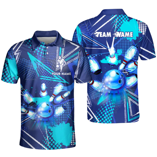 Custom Mens Blue Navy Bowling Polo Shirt, Custom Team Bowling Shirts BZ0577
