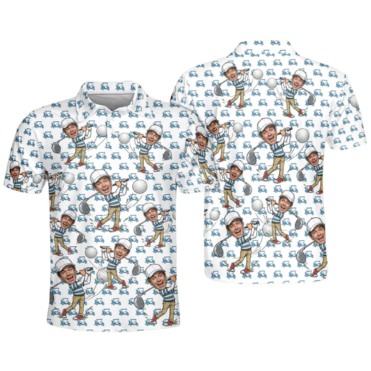 Custom Photo Golf Mens Polo Shirt Blue White, Custom Golf Shirt With Picture GE0569