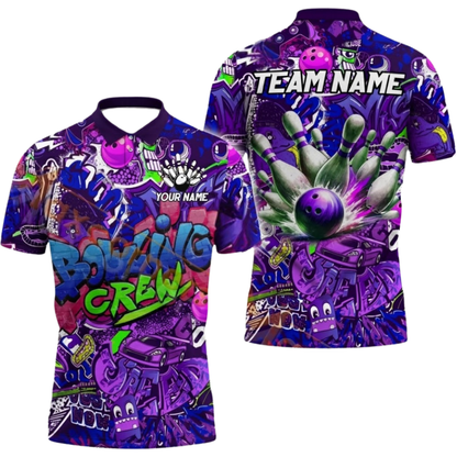 Custom Bowling Crew Graffiti Bowling Mens Polo Shirt, Custom Team Bowling Shirts BZ0664