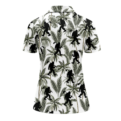 Women's Bigfoot Tropical Palm Leaves Golf Polo Shirt, Sasquatch Bigfoot Golf Shirt For Ladies GZ0279