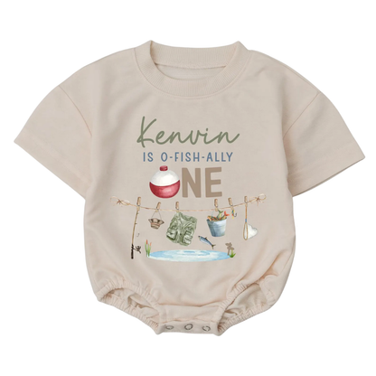 Personalized O-Fish-Ally One Birthday Baby Bubble T Shirt Romper, Custom Name Fishing First Birthday Baby Romper BB0069