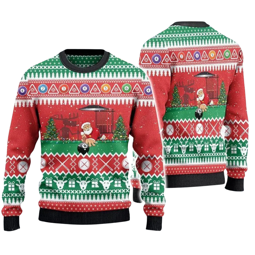 Santa Playing Billiard Christmas Ugly Sweater, Billiard Lover Christmas Sweatshirt 2D1249