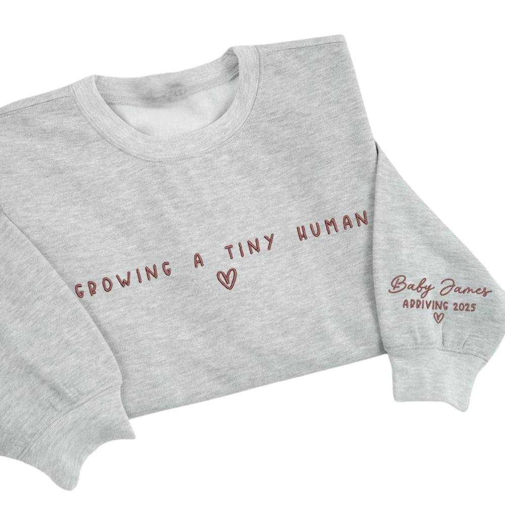 Embroidered Growing A Tiny Human Pregnancy Sweatshirt, Pregnancy Announcement Sweatshirt 2D0543