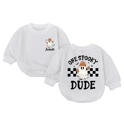 One Spooky Dude Custom Name Baby Romper Sweatshirt, Custom First Halloween Baby Romper Sweatshirt BB0039
