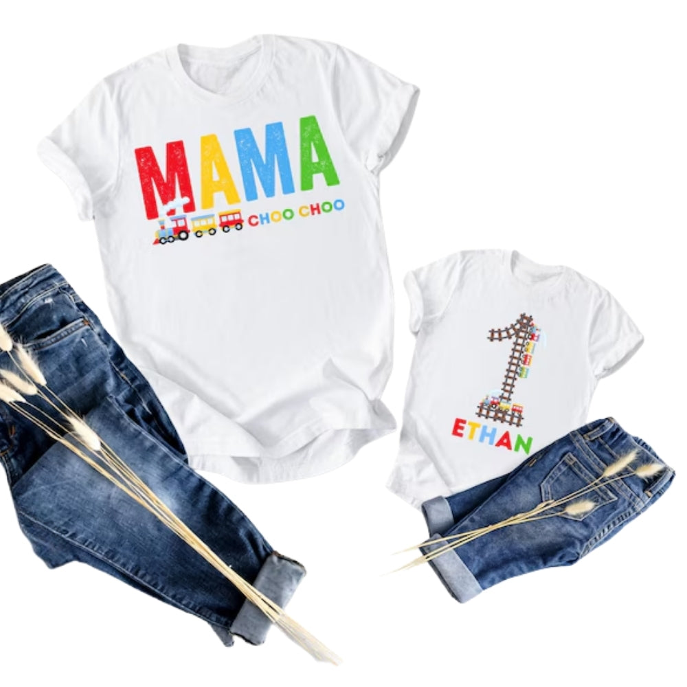Custom Train 1st Birthday Matching Family T Shirts, Custom First Birthday Train Matching Shirts For Family ET0366