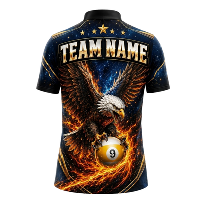 Custom Eagle 8 Ball 9 Ball Fire Men's Jersey Billiard Shirts, Custom Eagle Billiard Shirts For Team BIZ0331