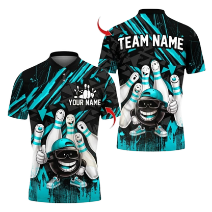 Custom Funny Ball And Pin Bowling Polo Shirts Mens, Custom Funny Bowling Team Shirt BZ1094