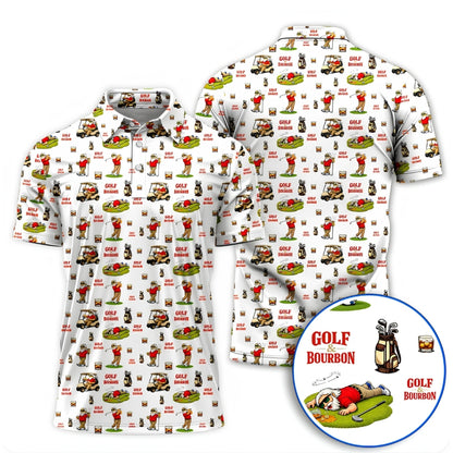 Golf And Bourbon Funny Men's Golf Polo Shirts, Bourbon Golf Shirts GZ0249