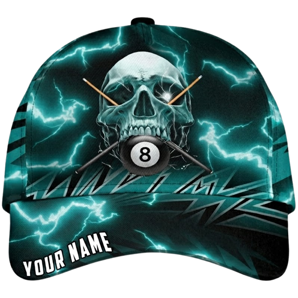 Custom Skull Blue Thunder Baseball Cap 3D Printed, Personalized Skull Billiard Player Hat CP0619