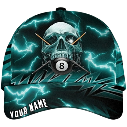 Custom Skull Blue Thunder Baseball Cap 3D Printed, Personalized Skull Billiard Player Hat CP0619