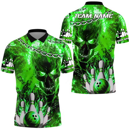 Custom Skeleton Blue Bowling Polo Shirt Mens, Custom Skull Bowling Team Shirts BE0209