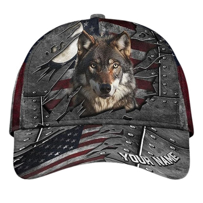 Custom Wolf American Flag Baseball Cap, Custom Wolf Lover 3D Printed Hat CP0456