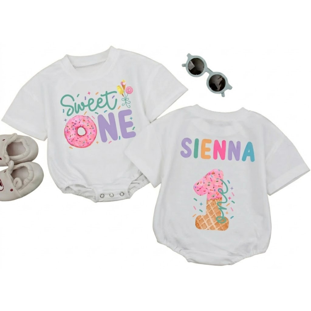 Customized Sweet One Ice Cream Birthday Baby T Shirt Romper, Custom Ice Cream First Birthday Baby Romper BB0255