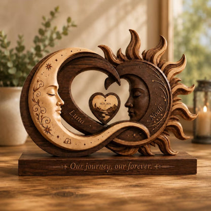Sun And Moon Custom Couple Layer Wooden Plaque, Custom Sun Moon Wedding Keepsake Wooden Block WD0929