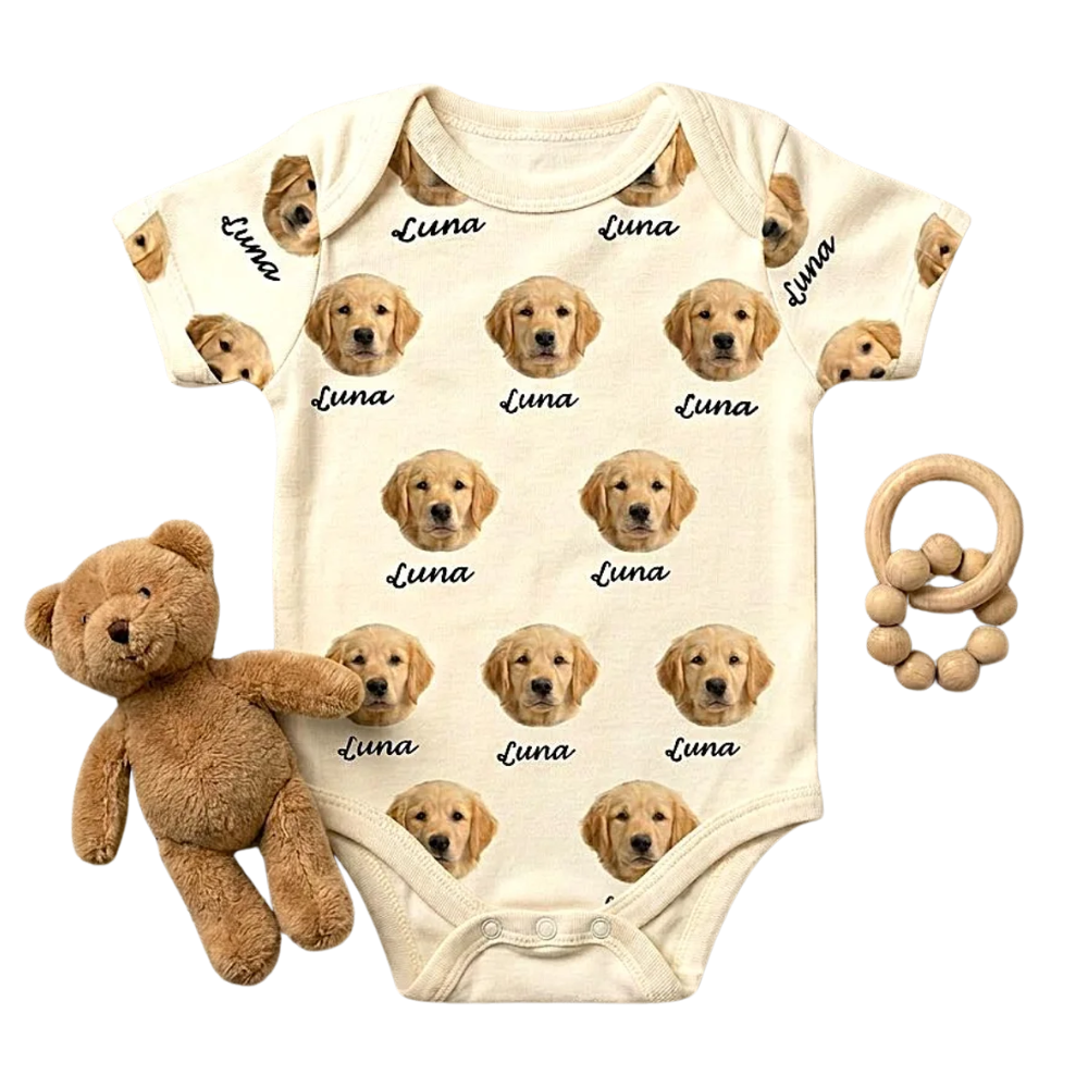Custom Dog Photo Baby Bodysuit, Personalized Pet Faces Bodysuit Baby BB0738