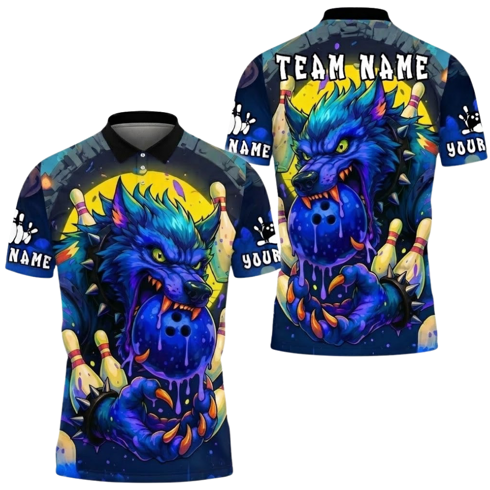 Custom Wolf Bowling Polo Shirt For Men, Custom Wolf Bowling Team Shirts BE0215