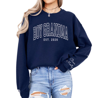 Boy Grandma Est Custom Kid Names Sweatshirt, Personalized Baby Announcement Sweatshirts For Grandma 2D0878