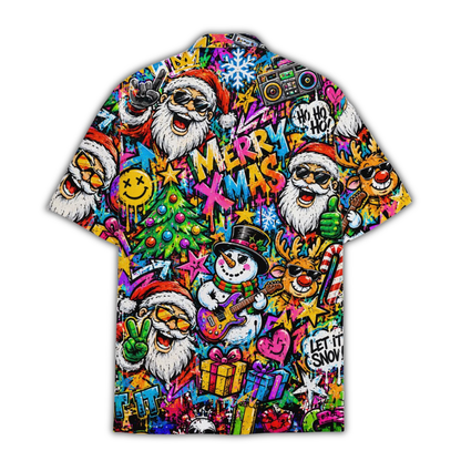 Funny Santa Snowman Graffiti Hawaiian Shirt, Christmas Colorful Hawaiian Shirt HE0925
