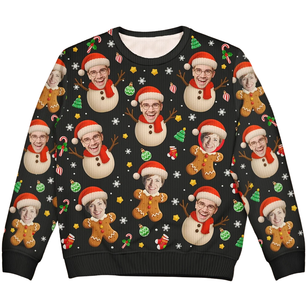Custom Faces Snowmen Gingerbread Ugly Sweater, Custom Photo Christmas Sweatshirt 2D1209