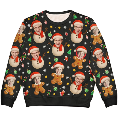 Custom Faces Snowmen Gingerbread Ugly Sweater, Custom Photo Christmas Sweatshirt 2D1209
