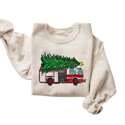 Christmas Tree On Fire Truck Sweatshirt, Christmas Sweatshirt For Firefighter 2D0665