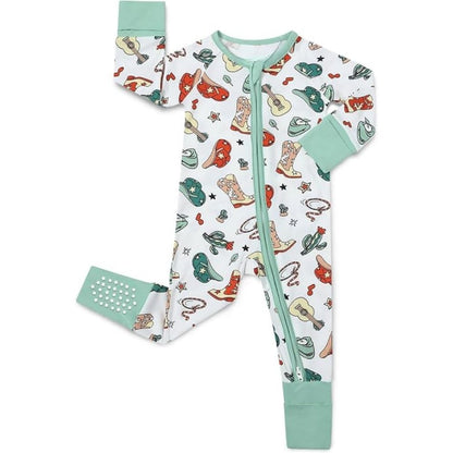 Rodeo Cowboy Baby Romper Convertible Zipper, Western Cowboy Convertible Romper For Baby BB0369