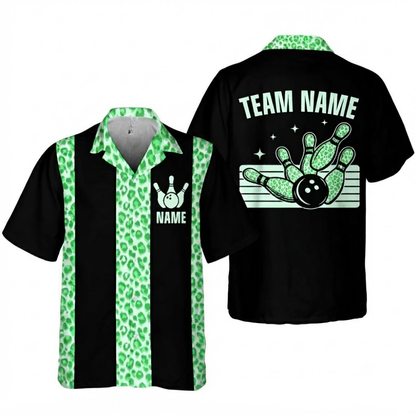 Custom Leopard Bowling Hawaiian Shirt For Women Men, Custom Leopard Bowling Team Shirts BE0205