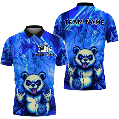 Custom Panda Neon Bowling Polo Shirt For Men, Custom Panda Bowling Team Shirts BZ0778