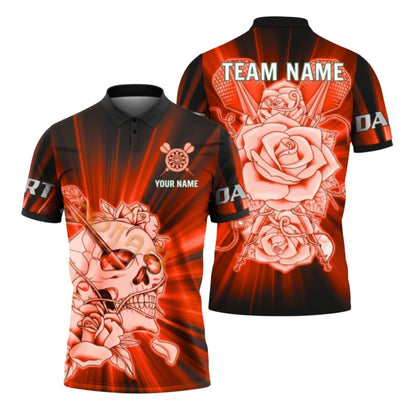 Custom Skull And Rose Blue Dart Polo Shirt Mens, Custom Skull Dart Team Shirts DZ0065