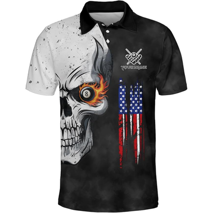 Custom Skull Billiard Polo Shirt For Mens, Custom Skull Patriotic Pool Team Shirts BIZ0155