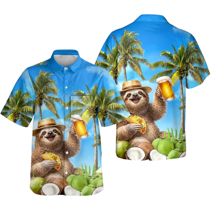 Sloth And Beer Tropical Beach Hawaiian Shirt Men Women, Sloth Lover Hawaiian Shirt With Pocket HE0535