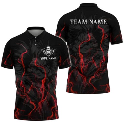 Custom Lion Black Blue Bowling Polo Shirt For Men, Custom Lion Bowling Team Shirt BZ0747