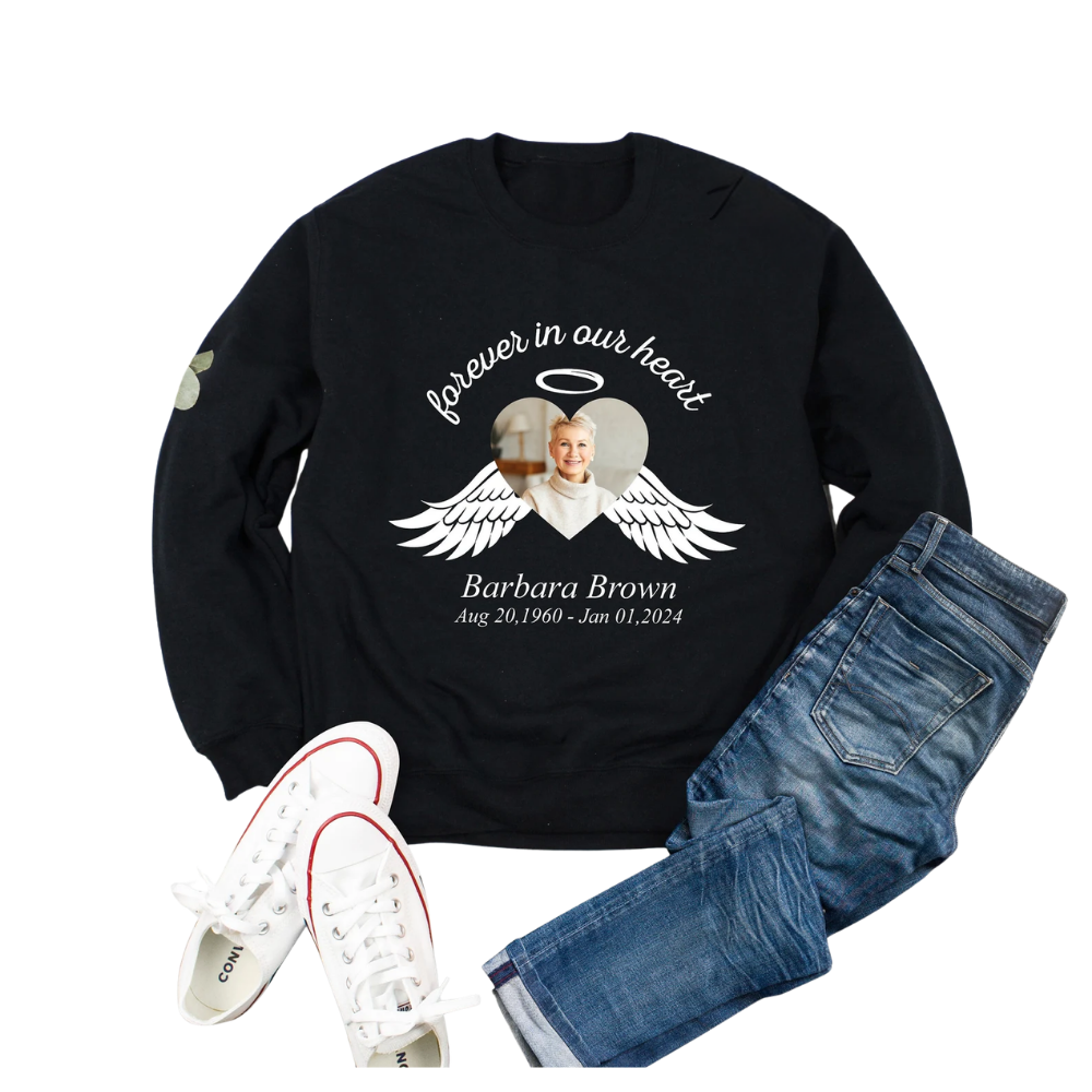 Forever In Our Heart Custom Photo Family Sweatshirt, Personalized Memorial Family Sweatshirts ET1387