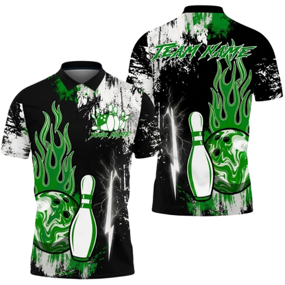 Custom Pink Flame Bowling Mens Polo Shirt, Custom Flame Bowling Team Shirt BZ0524