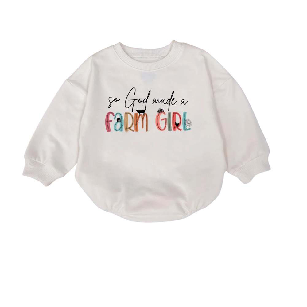 So God Made A Farm Girl Baby Romper Sweatshirt, Farm Lover Romper Sweatshirt For Baby Girl BB0717