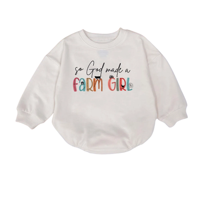 So God Made A Farm Girl Baby Romper Sweatshirt, Farm Lover Romper Sweatshirt For Baby Girl BB0717