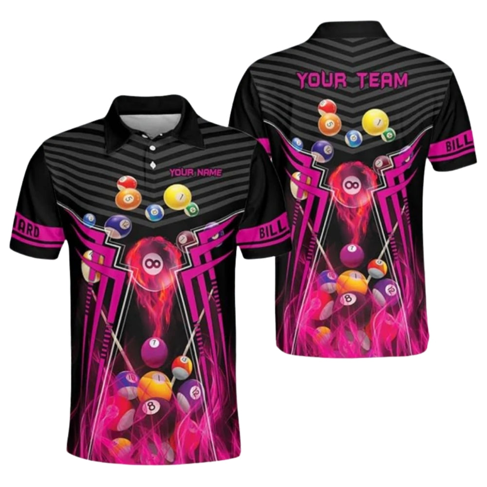 Custom Team Black And Red Billiard Men Polo Shirts, Custom Pool Billiard Shirts For Team BIZ0160