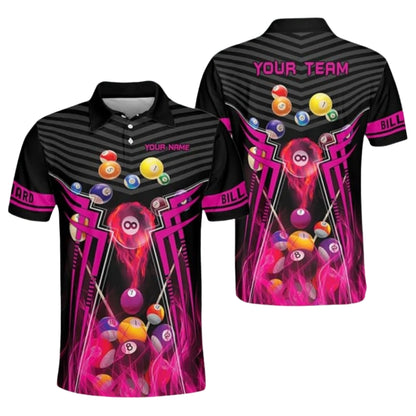 Custom Team Black And Red Billiard Men Polo Shirts, Custom Pool Billiard Shirts For Team BIZ0160