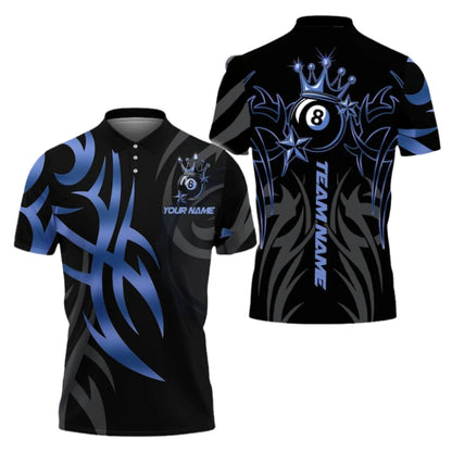 Custom King 8 Ball Black And Gold Billiard Polo Shirt Mens, Custom 8 Ball Pool Team Shirts BIE0035