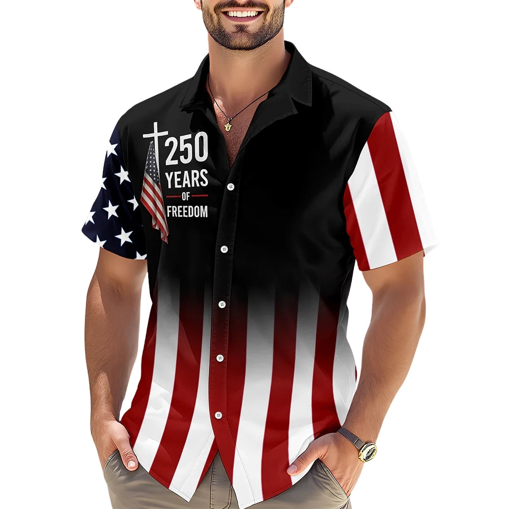 250 Years Of Freedom Cross American Flag Hawaiian Shirt For Men Women, Christian Patriotic Hawaiian Shirt 4th Of July HE0494
