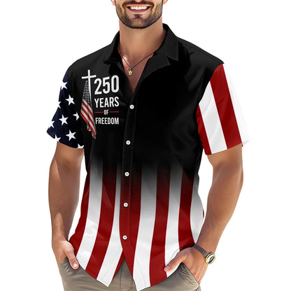 250 Years Of Freedom Cross American Flag Hawaiian Shirt For Men Women, Christian Patriotic Hawaiian Shirt 4th Of July HE0494