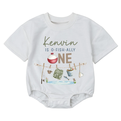 Personalized O-Fish-Ally One Birthday Baby Bubble T Shirt Romper, Custom Name Fishing First Birthday Baby Romper BB0069