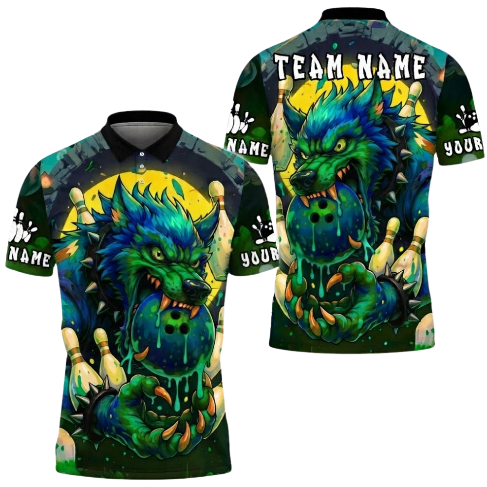 Custom Wolf Bowling Polo Shirt For Men, Custom Wolf Bowling Team Shirts BE0215