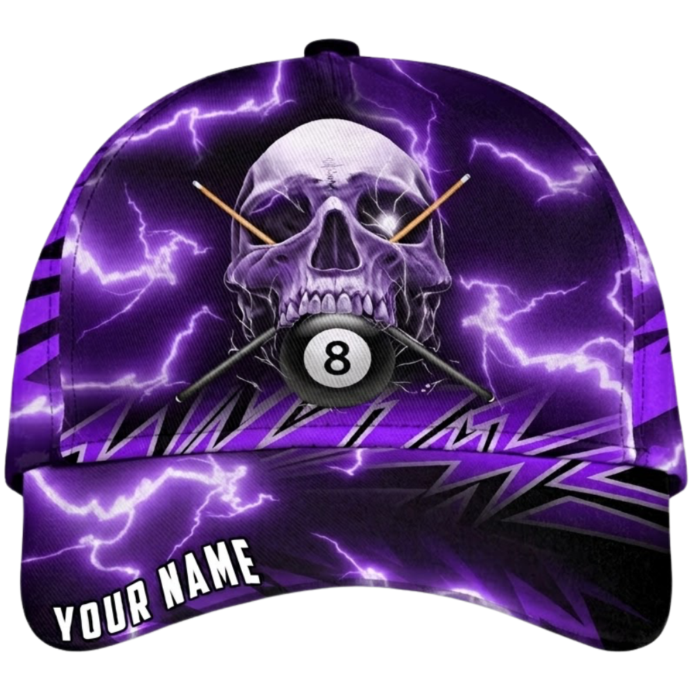 Custom Skull Blue Thunder Baseball Cap 3D Printed, Personalized Skull Billiard Player Hat CP0619