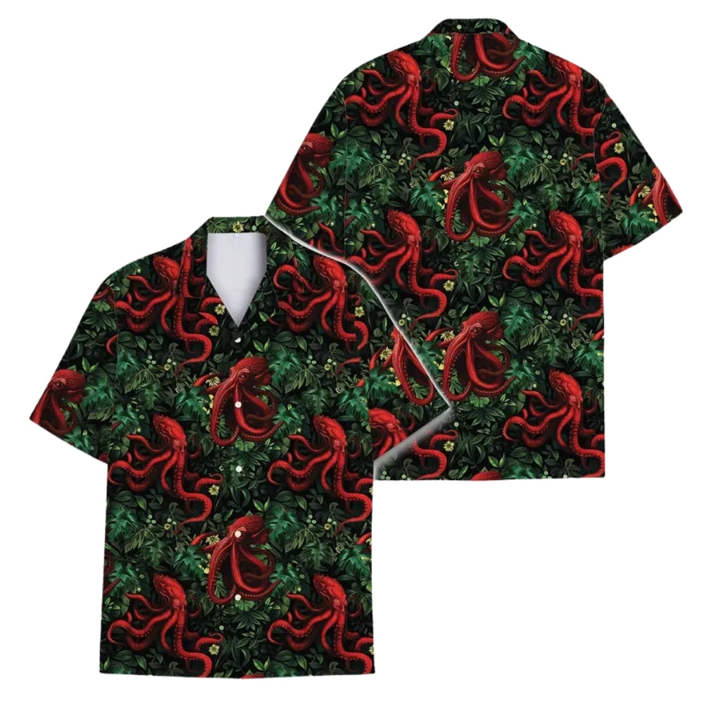Red Octopus Tropical Hawaiian Shirt For Men, Octopus Lover Hawaiian Shirts HE0166