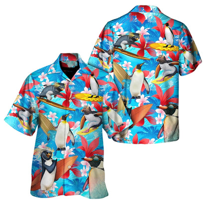 Tropical Penguin Hawaiian Shirt Men Women, Penguin Lover Hawaiian Shirts HE0415