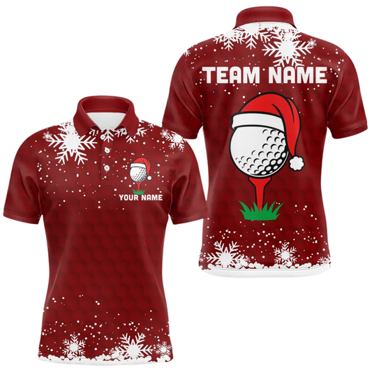Custom Christmas Hat Golf Ball Men's Red Golf Polo Shirt, Custom Xmas Golf Shirt For Team GZ0346