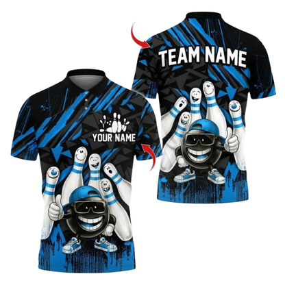 Custom Funny Ball And Pin Bowling Polo Shirts Mens, Custom Funny Bowling Team Shirt BZ1094